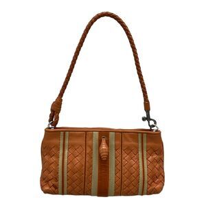 Bottega Veneta Intrecciato Handbag 120773 Orange Gray Leather Velour Cotton
